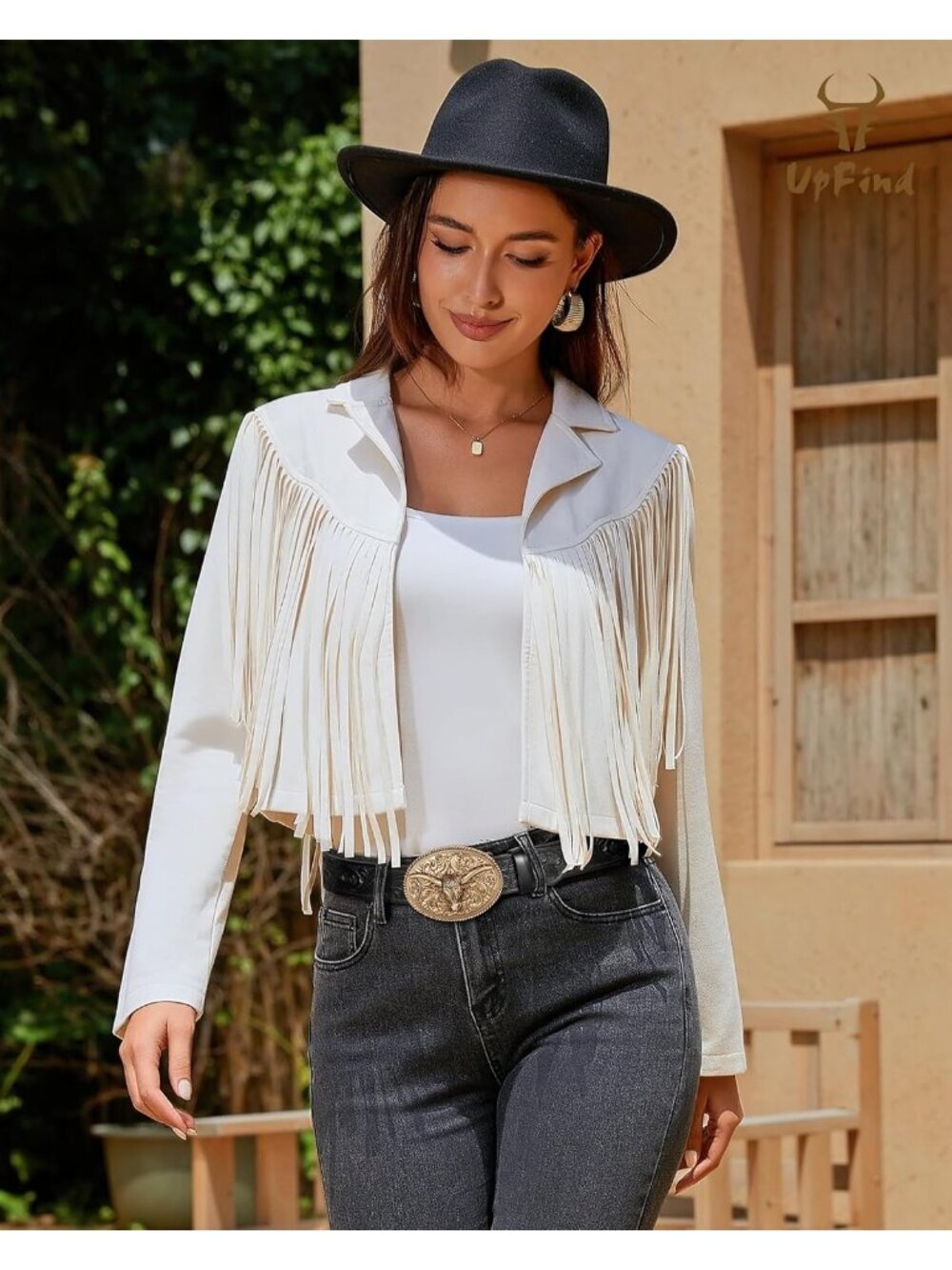 Women's Beige Fringe Faux Suede Leather Jackets Fashion Fall Western Tassel - Picture 5 of 6